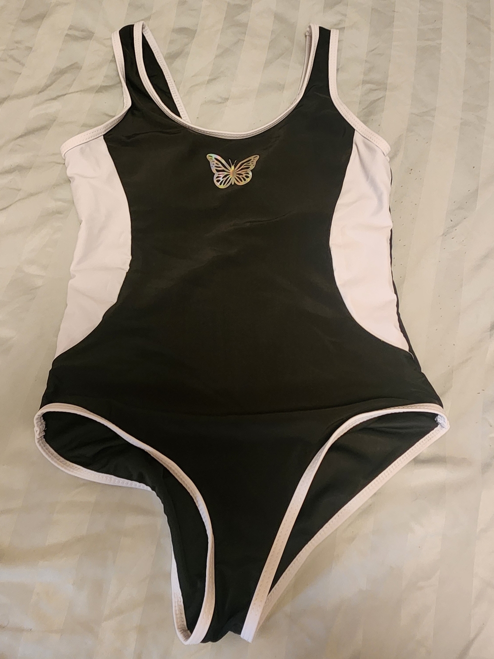 SHEIN Black & White One-Piece Swimsuit with Butterfly Accent